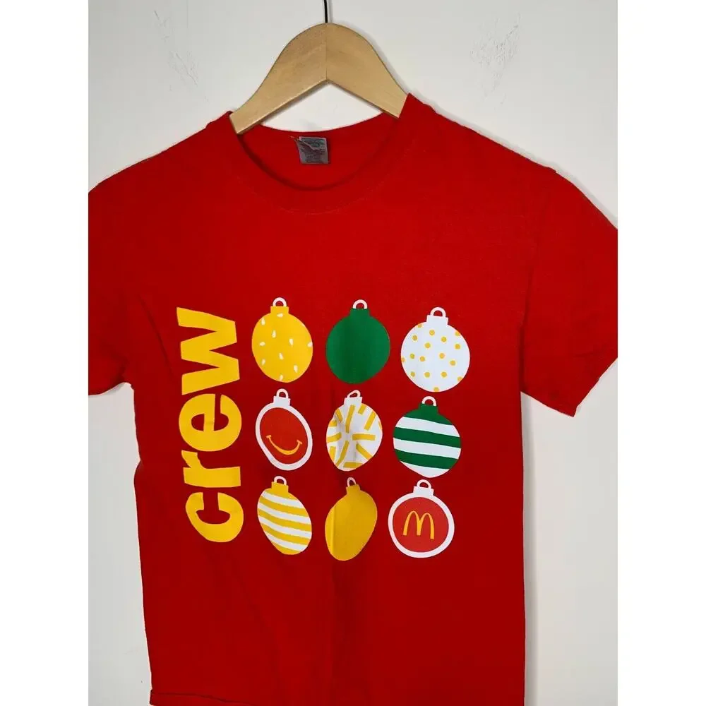 McDonalds Shirt Mens Small Red Christmas Employee Work Ornaments Crew Holiday - Picture 2 of 5